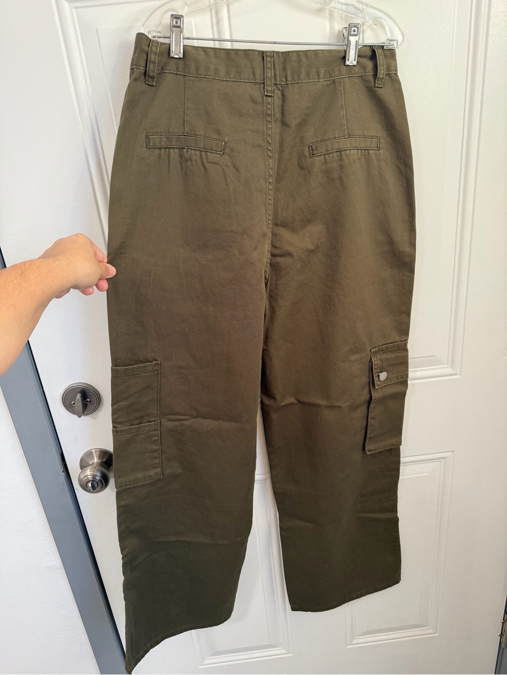 Gracia Olive Green Utility Cargo Pants Wide Leg Cropped High Rise NWT Small - Picture 5 of 10